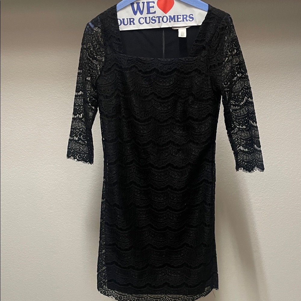 White House Black Market Black Lace Long Sleeve Dress